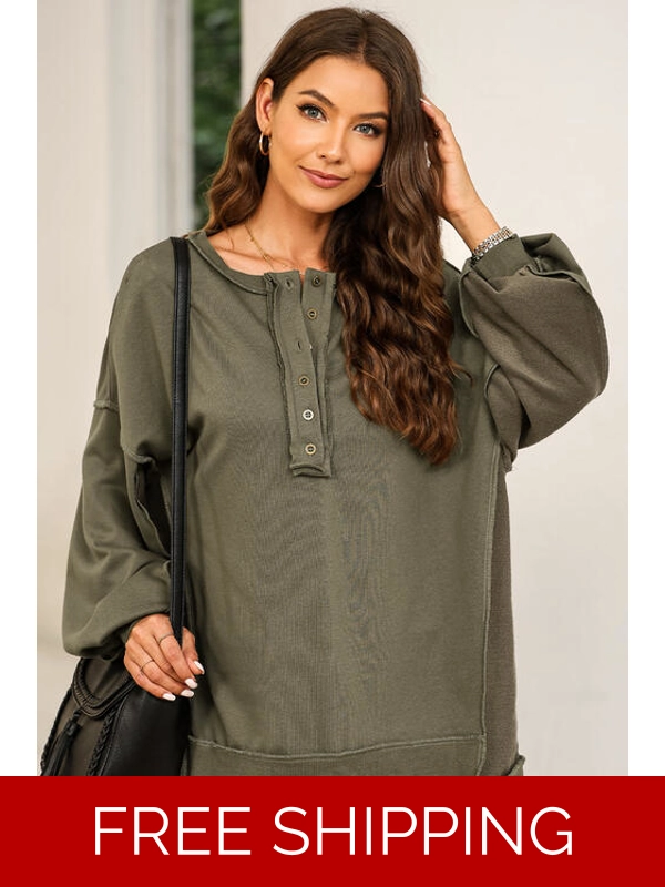 Buttoned Dropped Shoulder Sweatshirt